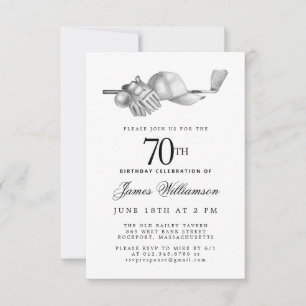 Invitation Fête d'anniversaire élégante noir blanc Golf pour