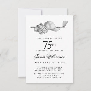 Invitation Fête d'anniversaire élégante noir blanc golf pour