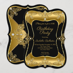 Invitation Fête d'anniversaire élégante Noir Or Elite Diamant
