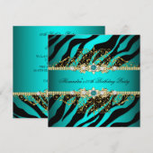 Invitation Fête d'anniversaire élégante noir zèbre sarcelle o (Devant / Derrière)