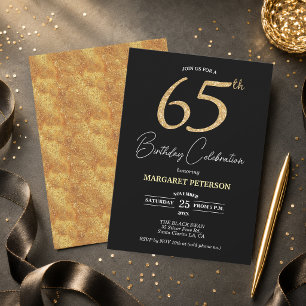 Invitation Fête d'anniversaire élégante noire avec paillettes