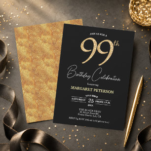 Invitation Fête d'anniversaire élégante noire avec paillettes