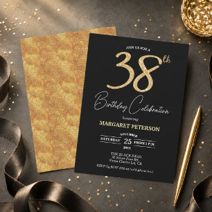 Invitation Fête d'anniversaire élégante noire avec paillettes