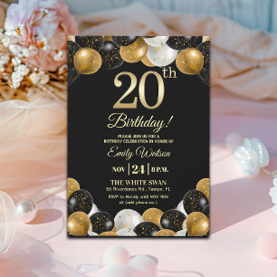 Invitation Fête d'anniversaire élégante noire avec paillettes