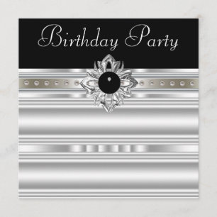 Invitation Fête d'anniversaire élégante noire et argent pour 