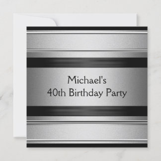 Invitation Fête d'anniversaire élégante noire et argentée pou