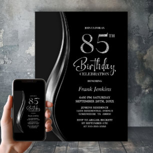 Invitation Fête d'anniversaire élégante noire et argentée pou