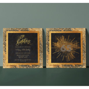 Invitation Fête d'anniversaire élégante noire et dorée paille