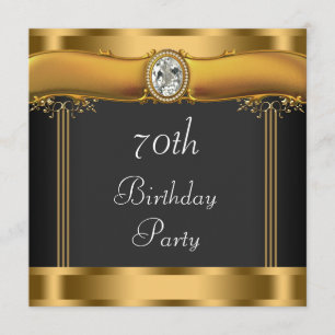 Invitation Fête d'anniversaire élégante noire et dorée pour 7
