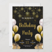 Invitation Fête d'anniversaire élégante noire et or (Devant)