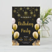 Invitation Fête d'anniversaire élégante noire et or (Debout devant)