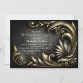 Invitation Fête d'anniversaire élégante noire et or pour 50 a (Devant)
