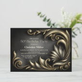 Invitation Fête d'anniversaire élégante noire et or pour 50 a (Debout devant)