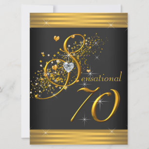 Invitation Fête d'anniversaire élégante noire et or pour 70 a