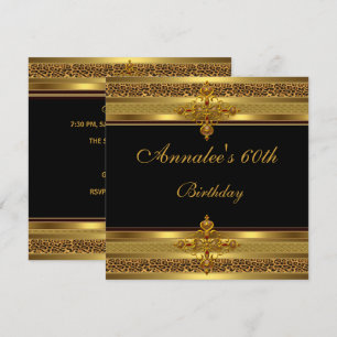 Invitation Fête d'anniversaire élégante noire ornée d'or 60 a