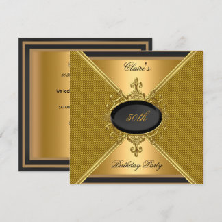 Invitation Fête d'anniversaire élégante or sur or noir 50 ans