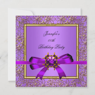 Invitation Fête d'anniversaire élégante or violet mauve bijou