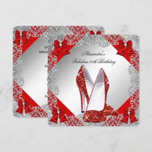 Invitation Fête d'anniversaire élégante pailletée rouge escar