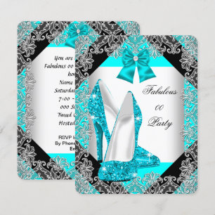 Invitation Fête d'anniversaire élégante pailletée talon aigui