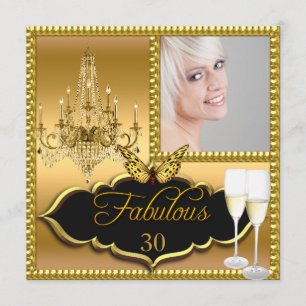 Invitation Fête d'anniversaire élégante papillon doré 30 ans