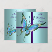 Invitation Fête d'anniversaire élégante papillon sarcelle vio (Devant / Derrière)