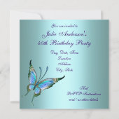 Invitation Fête d'anniversaire élégante papillon sarcelle vio (Dos)