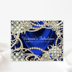 Invitation Fête d'anniversaire élégante perle bleu royal