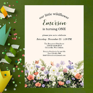 Invitation Fête d'anniversaire Élégante Petite Fleur Sauvage