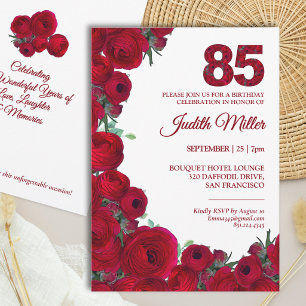 Invitation Fête d'anniversaire élégante pour 85 ans - Floral
