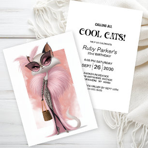 Invitation Fête d'anniversaire élégante pour chat cool
