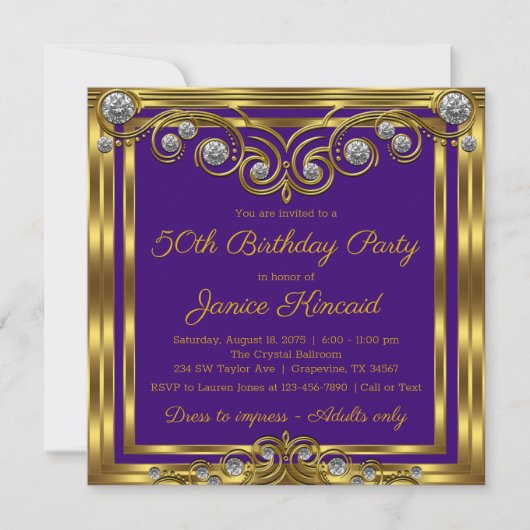 Invitation Fête d'anniversaire élégante pour femme en violet  (Devant)