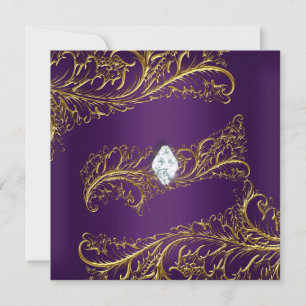 Invitation Fête d'anniversaire élégante Purple Gold Diamond J