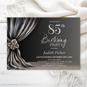 Invitation Fête d'anniversaire élégante Rideau Argent 85 ans