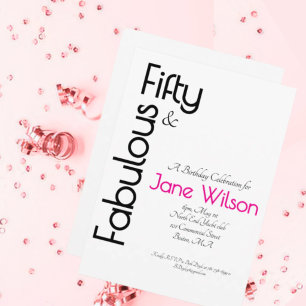 Invitation Fête d'anniversaire élégante rose 50 et fabuleuse