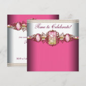 Invitation Fête d'anniversaire élégante rose et or (Devant / Derrière)
