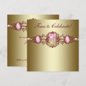 Invitation Fête d'anniversaire élégante rose et or (Devant / Derrière)