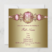 Invitation Fête d'anniversaire élégante rose et or (Dos)