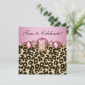 Invitation Fête d'anniversaire élégante rose gold léopard ros (Debout devant)