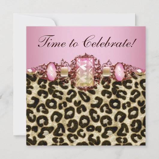 Invitation Fête d'anniversaire élégante rose gold léopard ros (Devant)