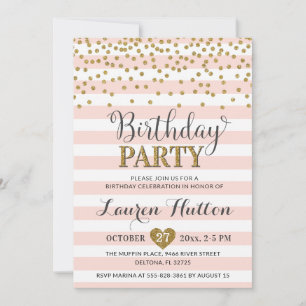 Invitation Fête d'anniversaire élégante rose poudré paillette
