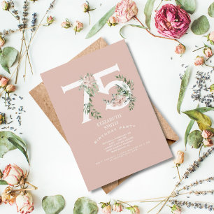 Invitation Fête d'anniversaire élégante Rose rose 75ème Blush