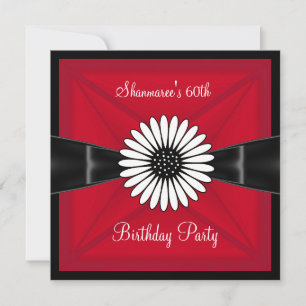 Invitation Fête d'anniversaire élégante rouge blanc fleur noi