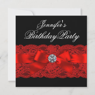 Invitation Fête d'anniversaire élégante rouge et noire