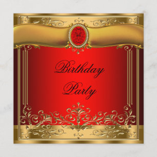 Invitation Fête d'anniversaire élégante rouge et or