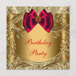 Invitation Fête d'anniversaire élégante rouge et or