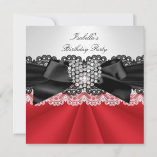 Invitation Fête d'anniversaire élégante rouge noir blanc diam