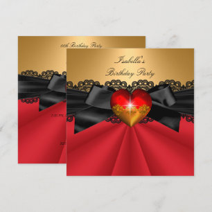 Invitation Fête d'anniversaire élégante rouge noir or cœur