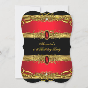 Invitation Fête d'anniversaire élégante rouge noir or royal