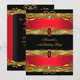 Invitation Fête d'anniversaire élégante rouge noir or royal