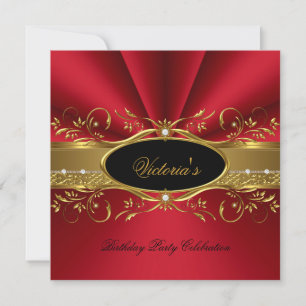 Invitation Fête d'anniversaire élégante rouge or noir